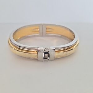 Gold & Silver Tone Hinged Bangle Bracelet | Modern Two-Tone Bracelet